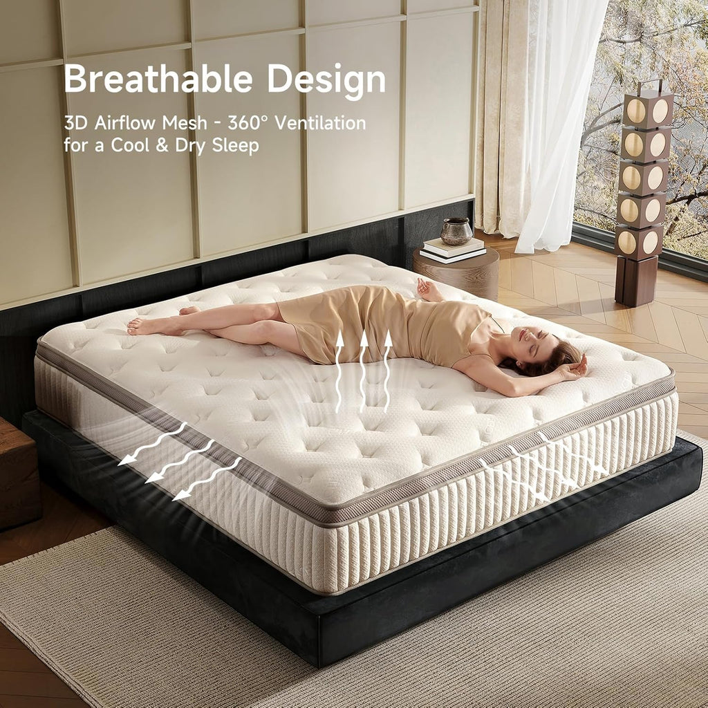 King Size Mattress, 12 Inch Hybrid King Mattress in a Box, Memory Foam & Individual Pocket Springs, Medium Firm