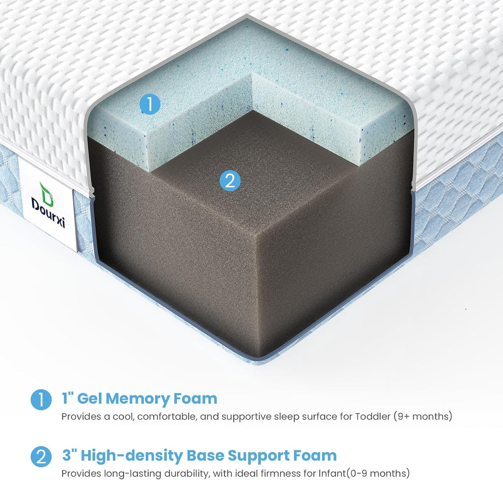 Mini Crib Mattress, 38x24x4 Inch Dual-Sided Gel Memory Foam Mattress | Breathable Premium Comfort for Baby, Removable