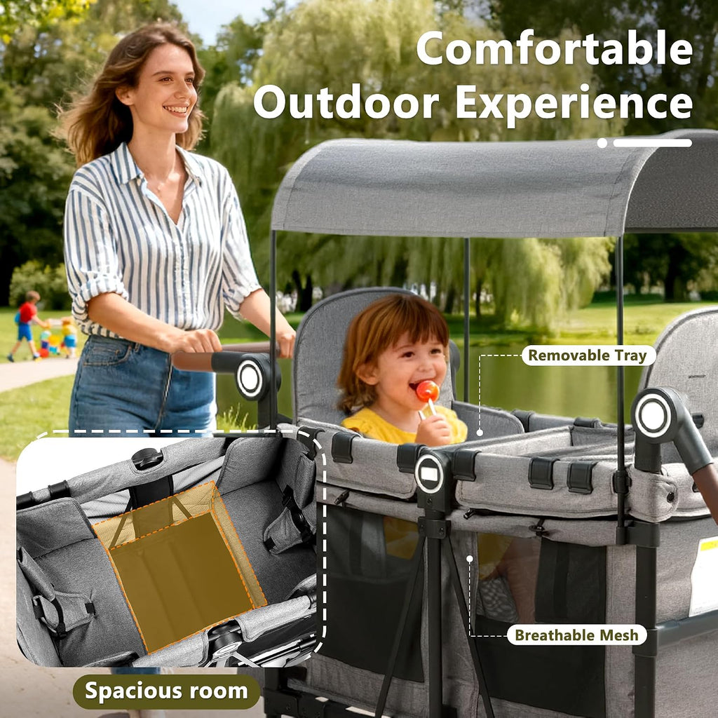 Wagon Stroller for 2 Kids, Shock-Absorbing Wheels, Grey
