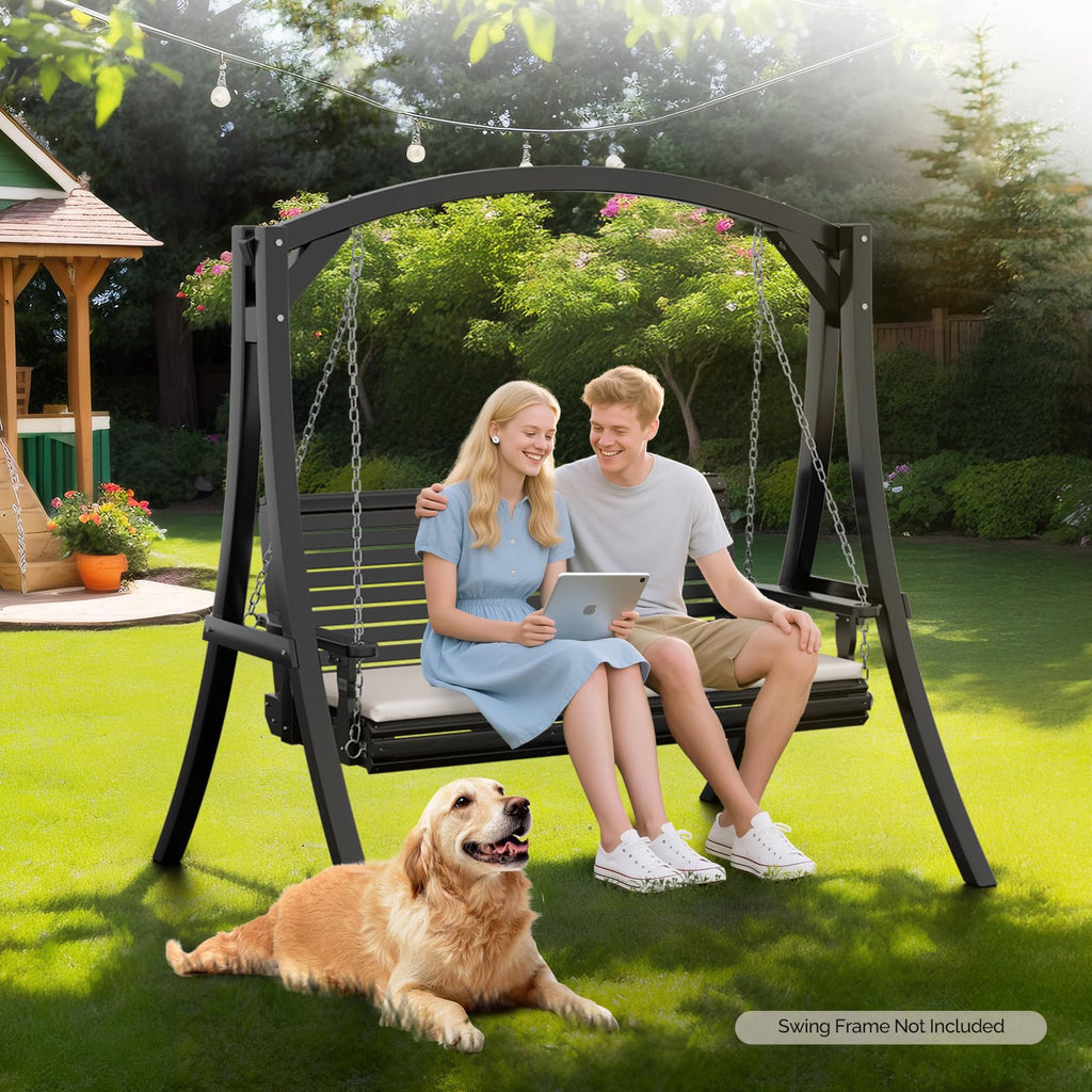 5 FT Heavy Duty Porch Swing With Cushion, 880 LBS Wooden, Black
