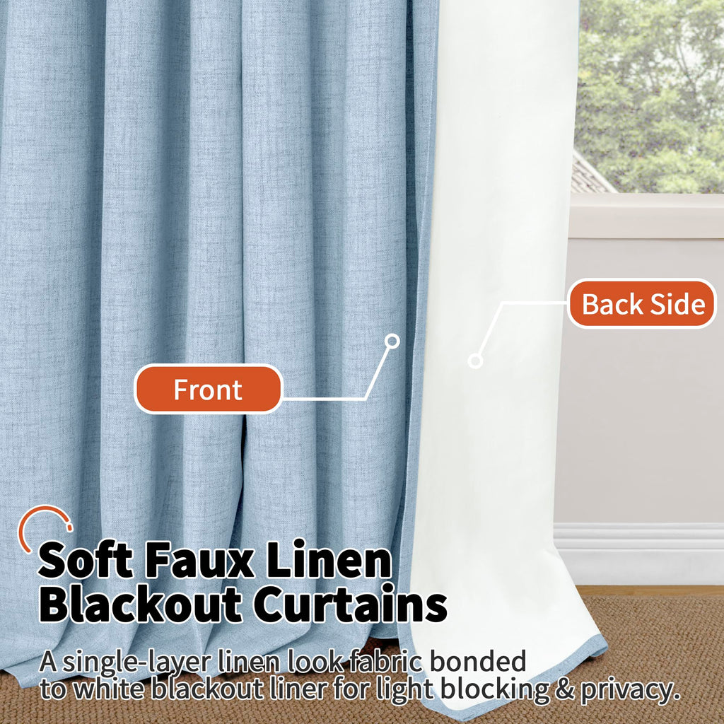 Baby Blue Linen Blackout Curtains - 52x84 Inch 2 Panels