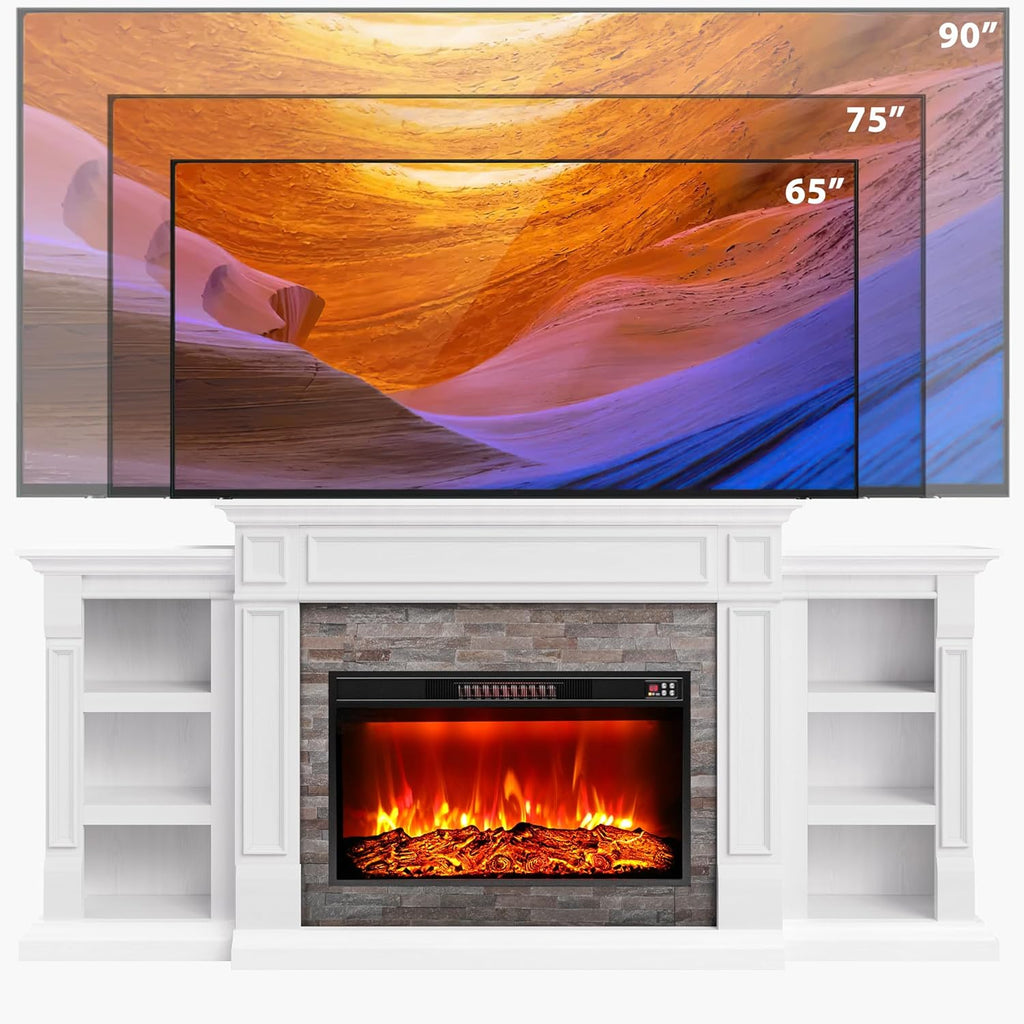 80" Electric Fireplace with Mantel, Fireplace TV Stand for TVs Up to 90 Inch, Modern Entertainment Center with