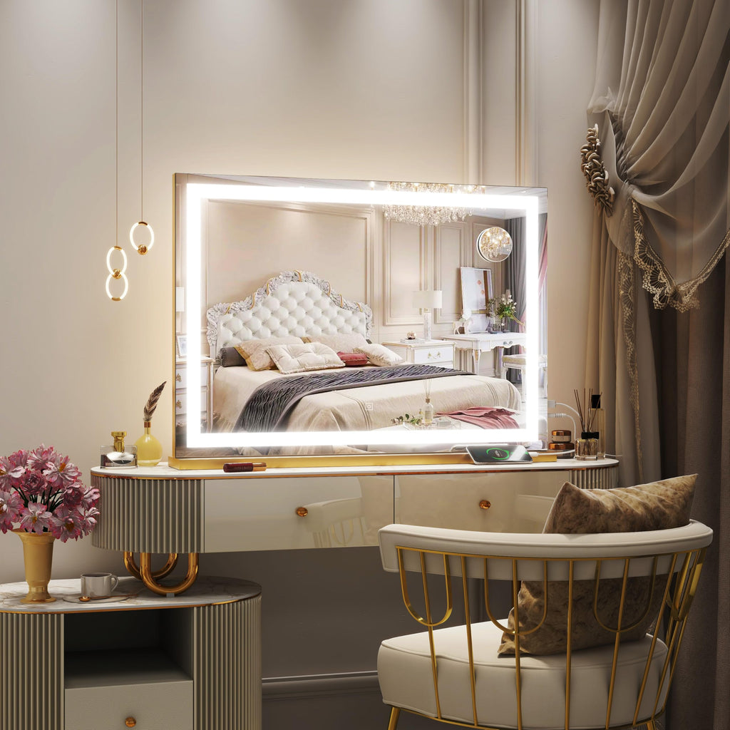 Vanity Mirror with Lights, 32" x 22" Large Lighted Vanity Mirror with Dimmable 3 Modes, LED Makeup Mirror, 10X