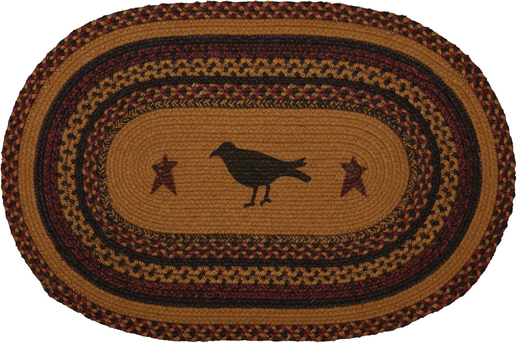 Heritage Farms Primitive Crow Jute Yellow Accent Rug Oval w/Floor Pad 20"x30"