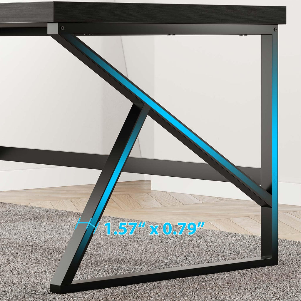 Black Desk, Modern Industrial Home Office Computer Desk 55 Inch