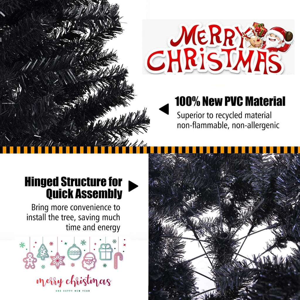 6ft Artificial Black Christmas Tree Outdoor Black Halloween Tree Decorations with 1005 Tips Led String Lights Pencil