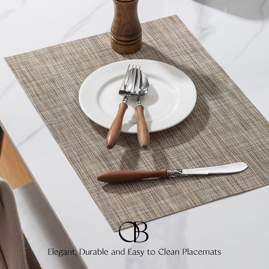 Placemats Set of 8 - Easy Clean Woven Vinyl Placemats for Dining Table, Indoor/Outdoor Place Mats, Washable PVC Table