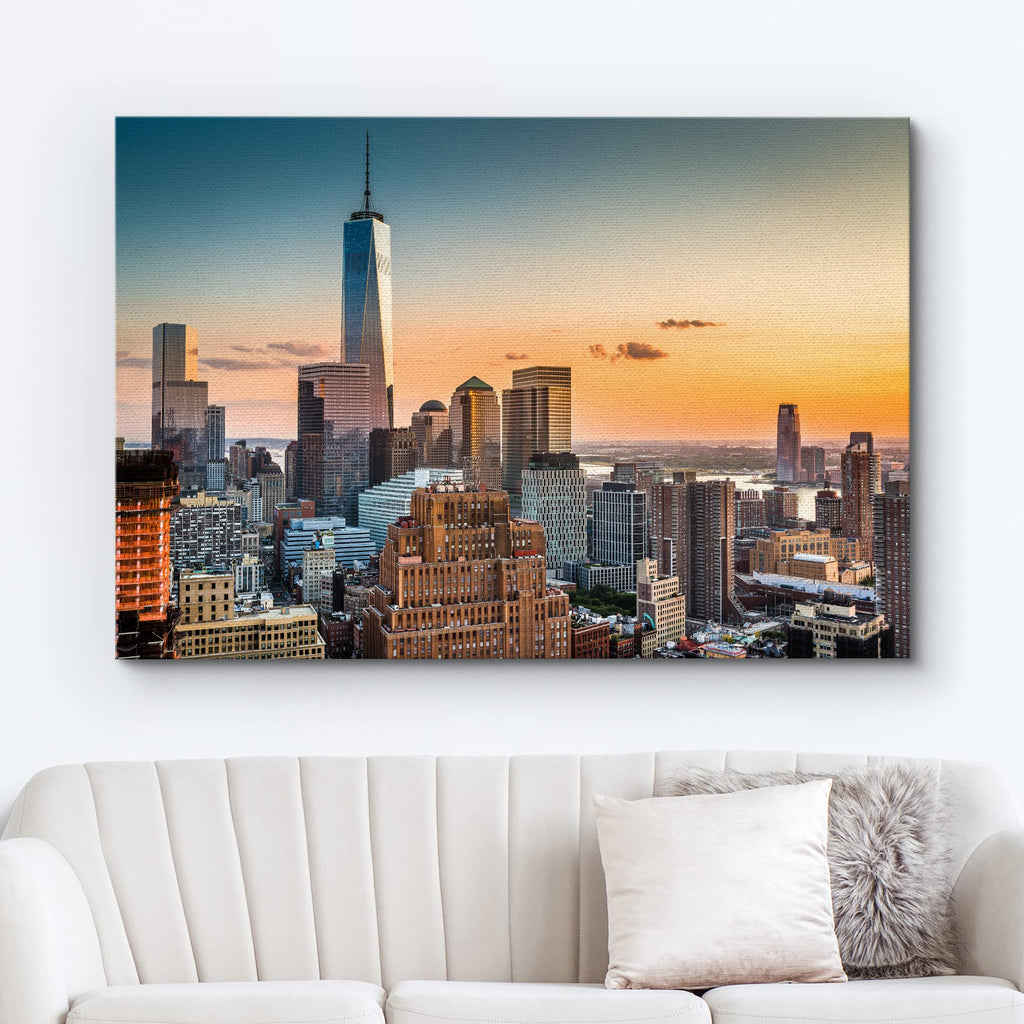 Canvas Print Wall Aerial View Lower Manhattan Skyline at Sunset Architecture & Maps Building Photography Modern