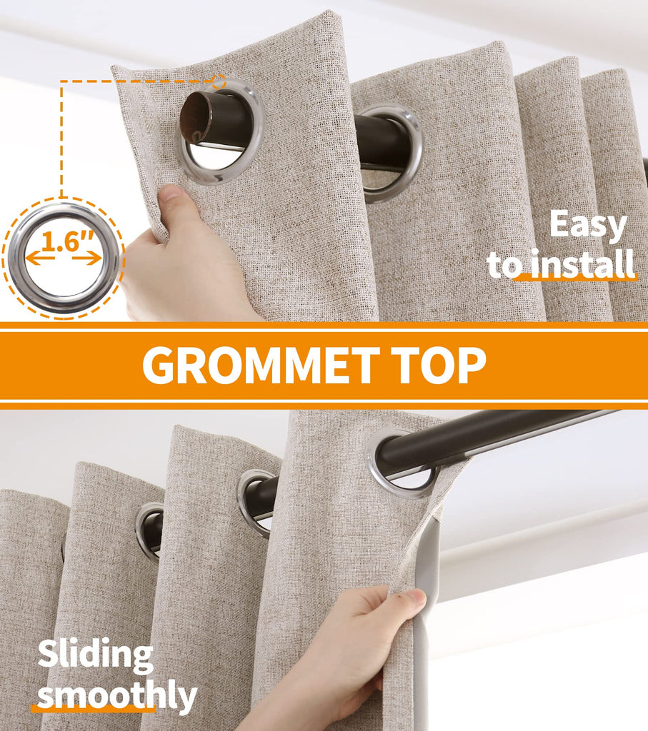 Linen Blackout Curtains 63 Inch Length Bedroom Beige Darkening