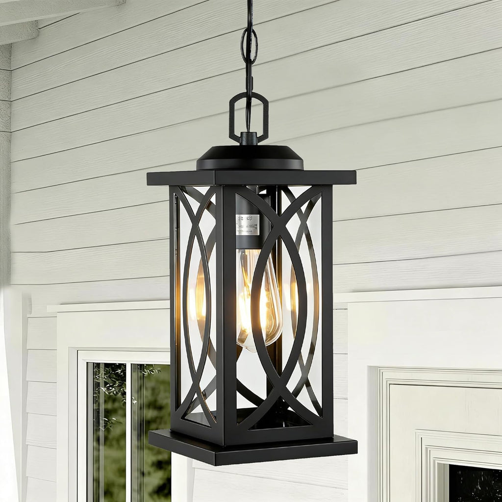 Outdoor Pendant Light, Farmhouse Hanging Lantern Light Fixture with Clear Glass Shade