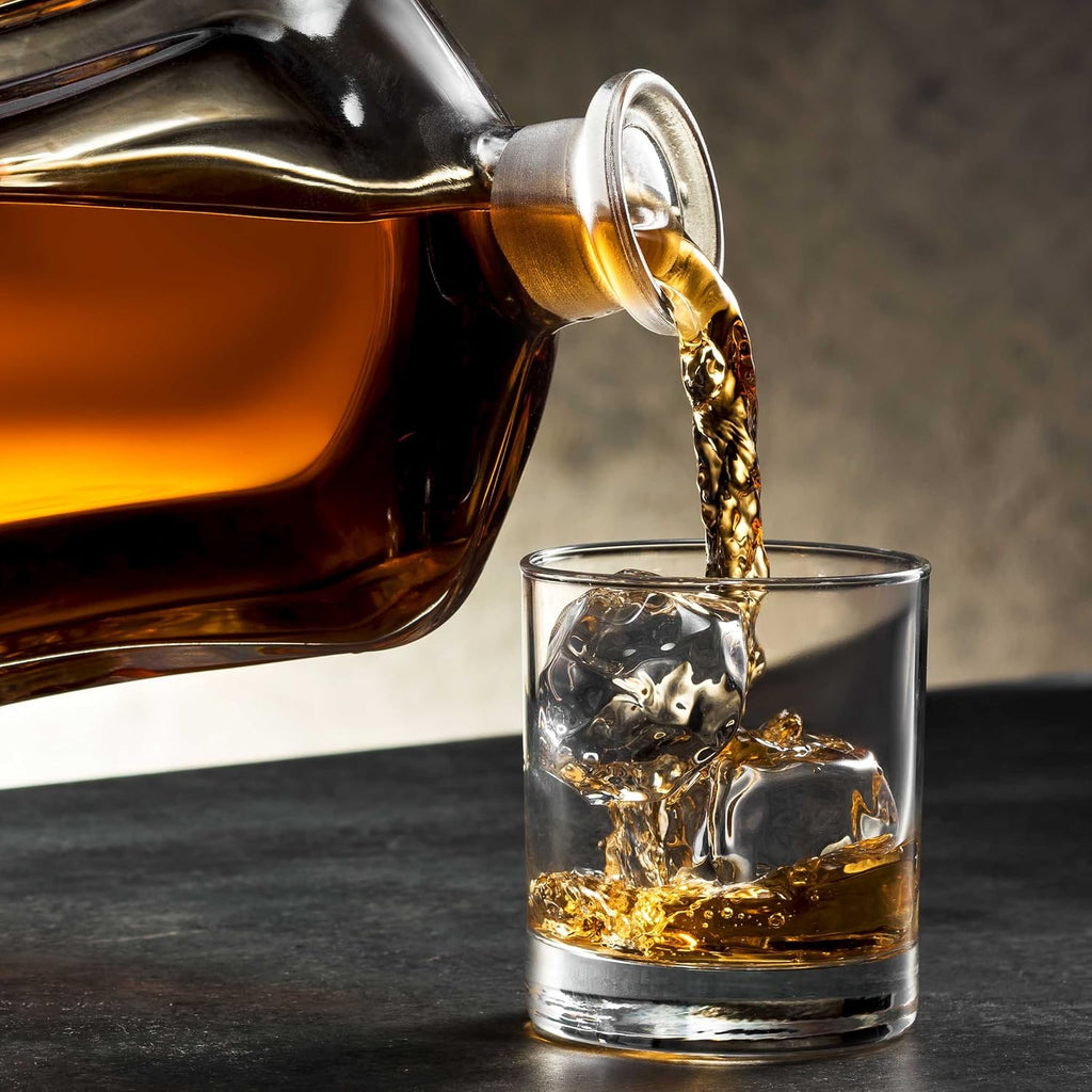 Paksh Capitol Glass Decanter with Airtight Geometric Stopper - Whiskey Decanter for Wine, Bourbon, Brandy, Liquor