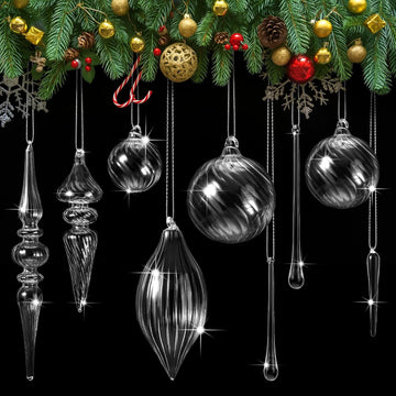 25 Pcs Christmas Clear Glass Ornaments, Finial Teardrop Icicle