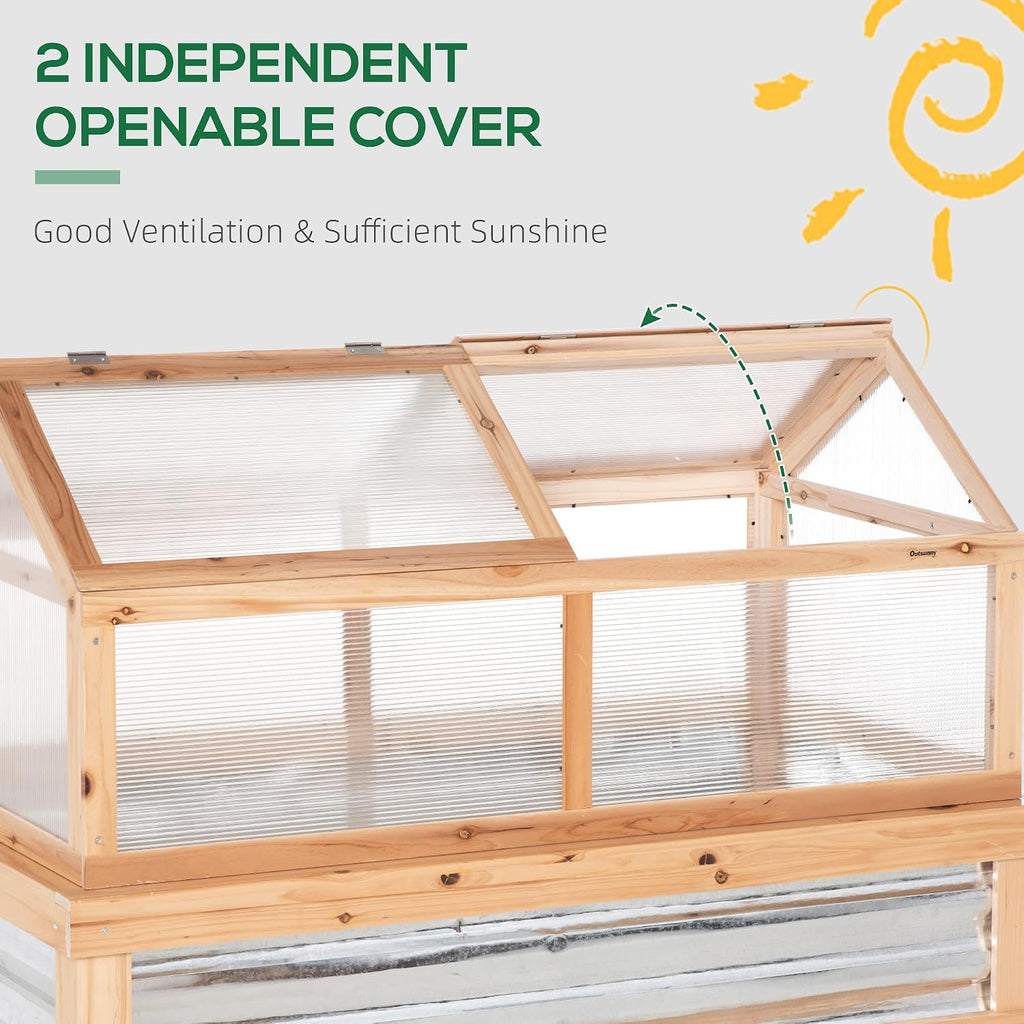 48x24x32'' Wooden Cold Frame Greenhouse Raised Bed with Polycarbonate Lid | Hinged Top for Ventilation & Easy
