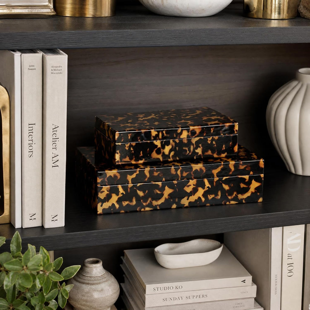 Decorative Storage Boxes Tortoise Shell Organizer Boxes - Set of 2