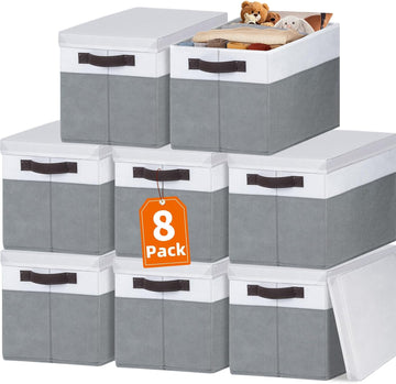 8 Pack Closet Storage Bins with Lids - Stackable Storage Baskets for Organizing Clothes Toys Blankets - Odorless for