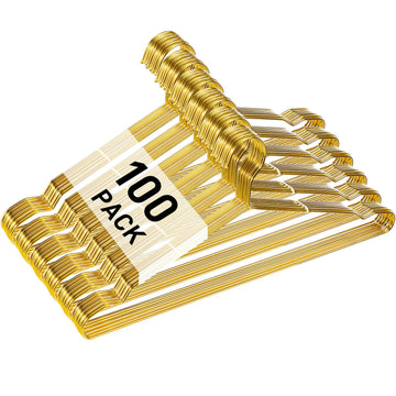 100 Pcs Stainless Steel Wire Hangers, Metal 17.7" Thin, Gold