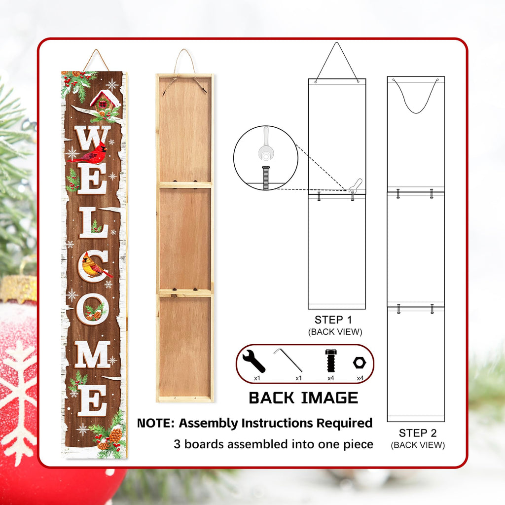 Winter Snow Welcome Porch Sign Decor Birch Tree with Cardinals Wooden Hanging Sign Standing Decorative Signs Plaques
