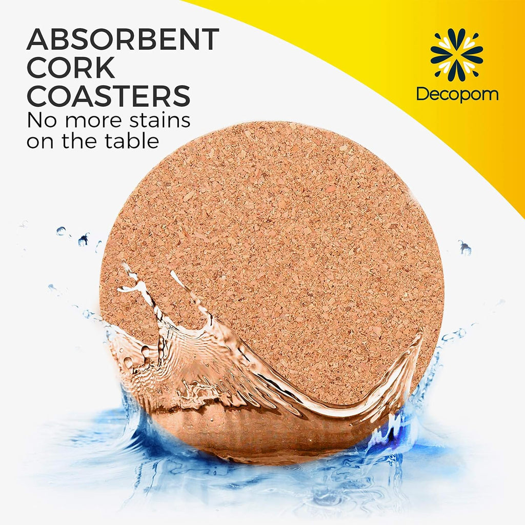 Cork Coasters for Drinks with Metal Holder - Round 4 inch Drink Coaster Thick Absorbent Heat-Resistant Saucer - Set of 16