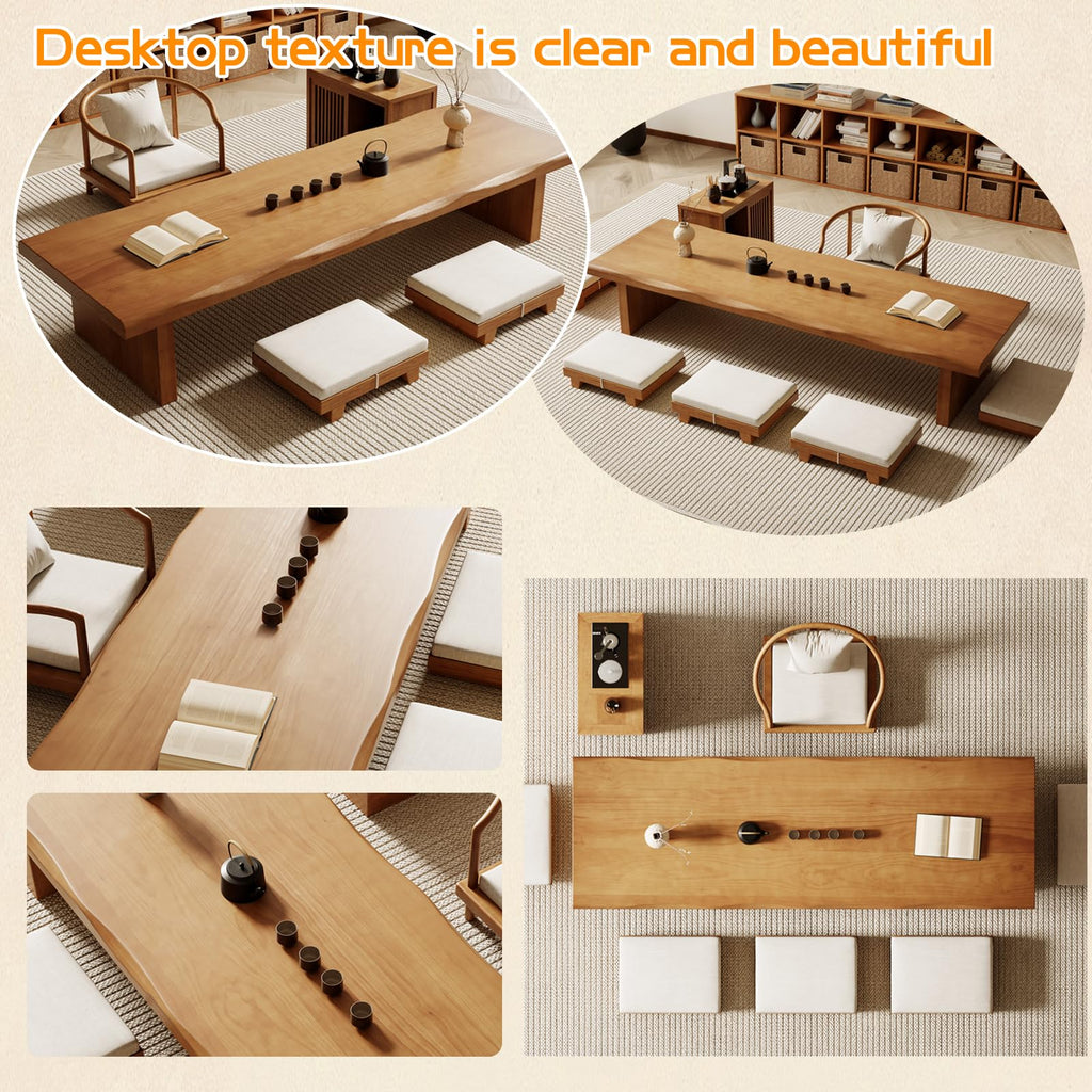 47" Solid Wood Japanese Floor Table, Low Dining Table for Floor Seating, Tatami Tea Table, Modern Chabudai Coffee