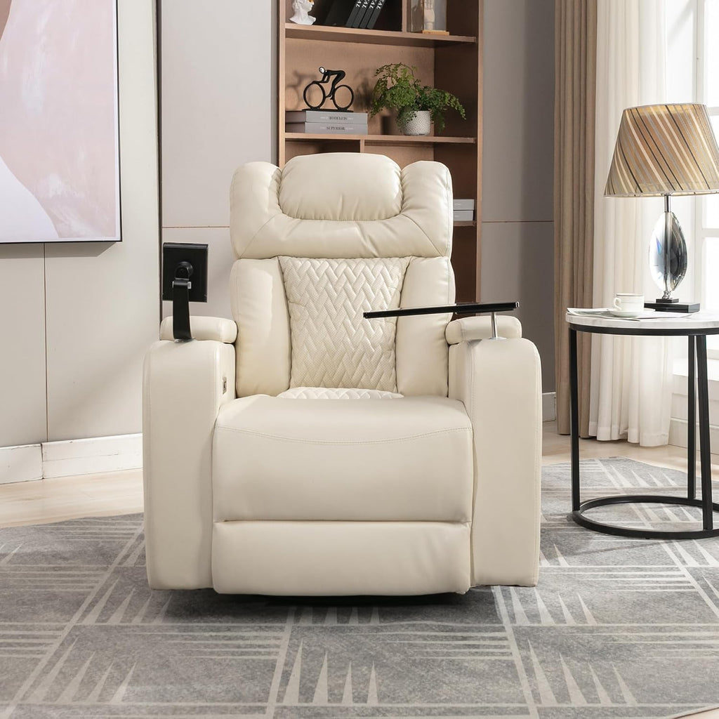Electric Recliner Chair with USB Charge Port, 360 Swivel Tray Table, Hand in-Arm Storage, and Cup Holders