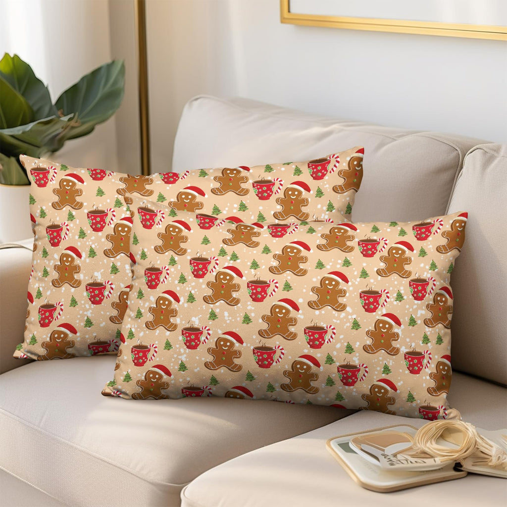 Christmas Gingerbread Lumbar Pillow Covers 12x20 Set of 2 Cute Gingerbread Cafe Xmas Tree Rectangle Throw Pillow