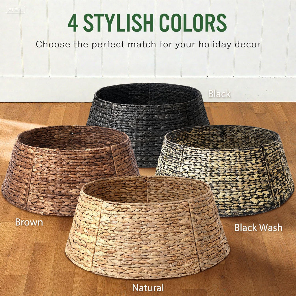 5-Piece Rattan Christmas Tree Collar - 26" Rustic Farmhouse Tree Skirt- Xmas Tree Base Cover for Christmas