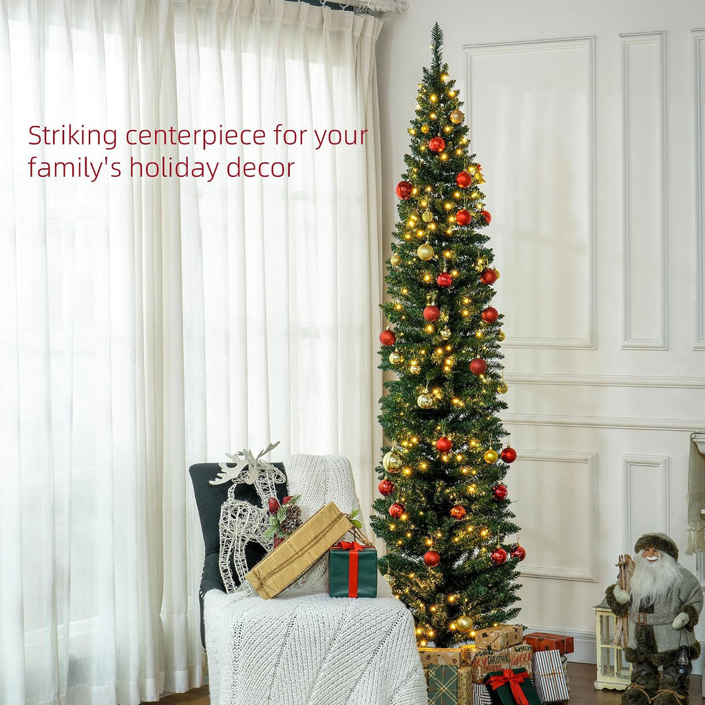 Noble Fir Artificial Pencil Christmas Tree Prelit 8' Green