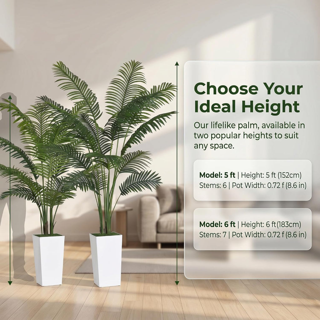 Artificial Areca Palm Tree, 6FT Tall Fake Tropical Plant, UV Resistant, Indoor/Outdoor Decor