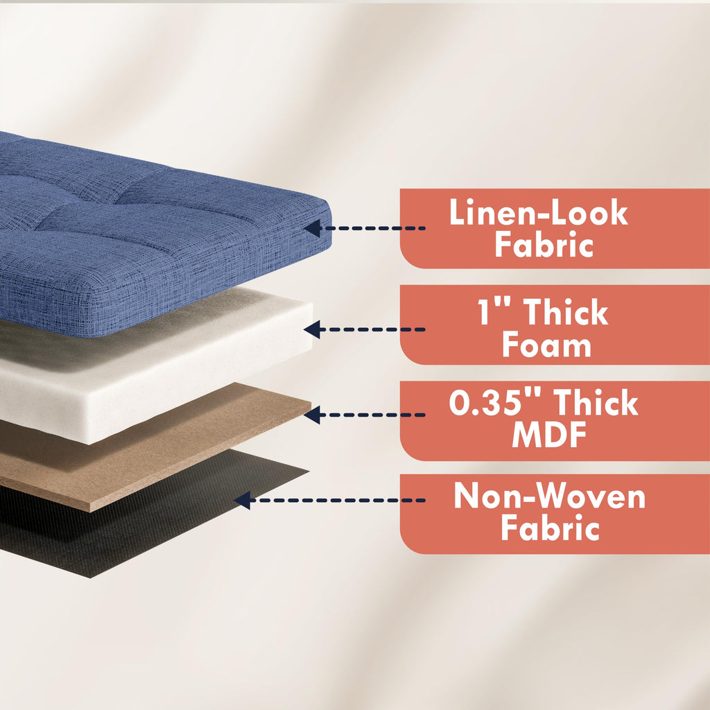 40 Inch Storage Ottoman with 3 Drawers, Tufted Linen, Navy Blue