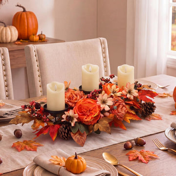 24" Fall Candle Holder Centerpiece, 3 Candles Holders
