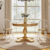 White Windsor Dining Chairs Set of 2, Farmhouse Wooden Dining Room Chairs with Spindle Bow Back, Modern Cottage Style Kitchen Chairs, Oak