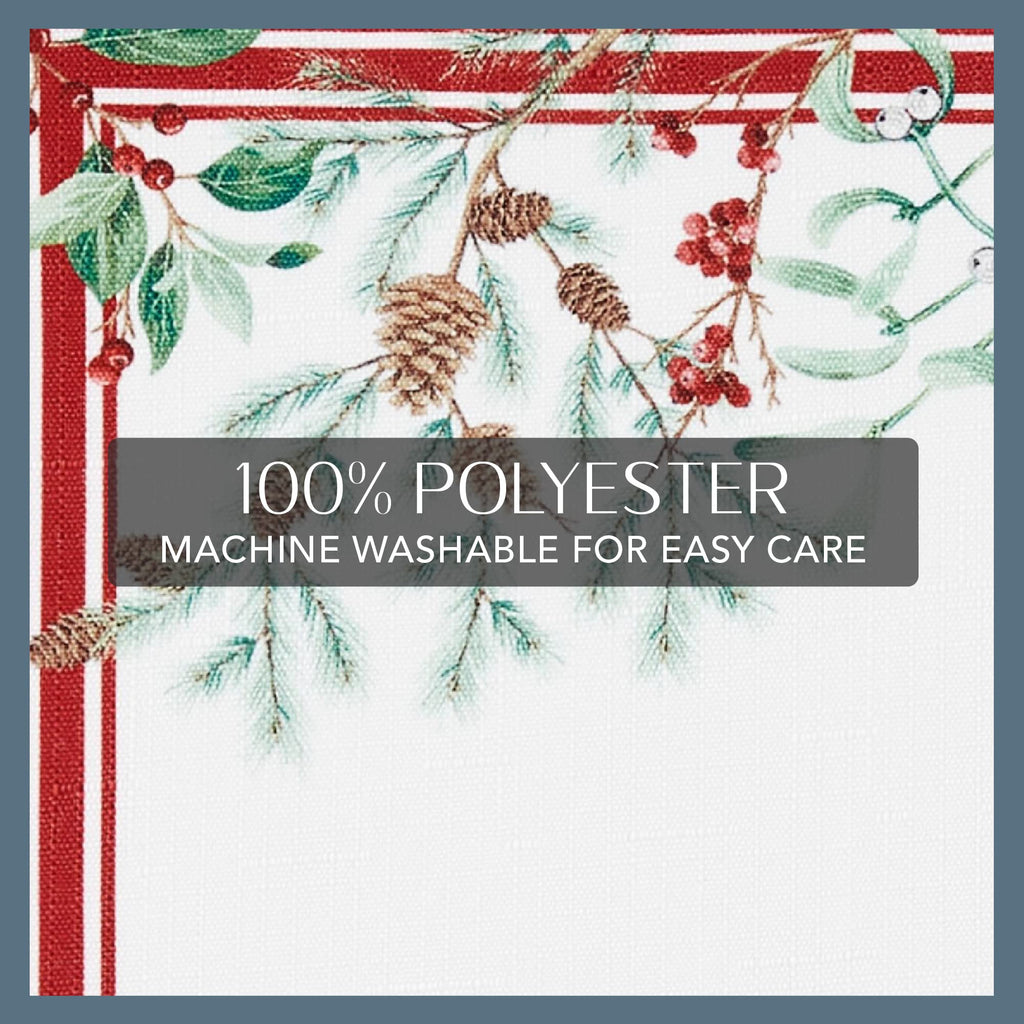 Winter Holiday Berry Fabric Tablecloth, Multicolor - 60" W x 144" L