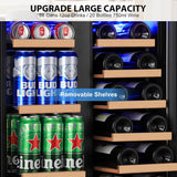 24" Dual Zone Wine & Beverage Refrigerator - Under Counter Cooler with Upgraded 