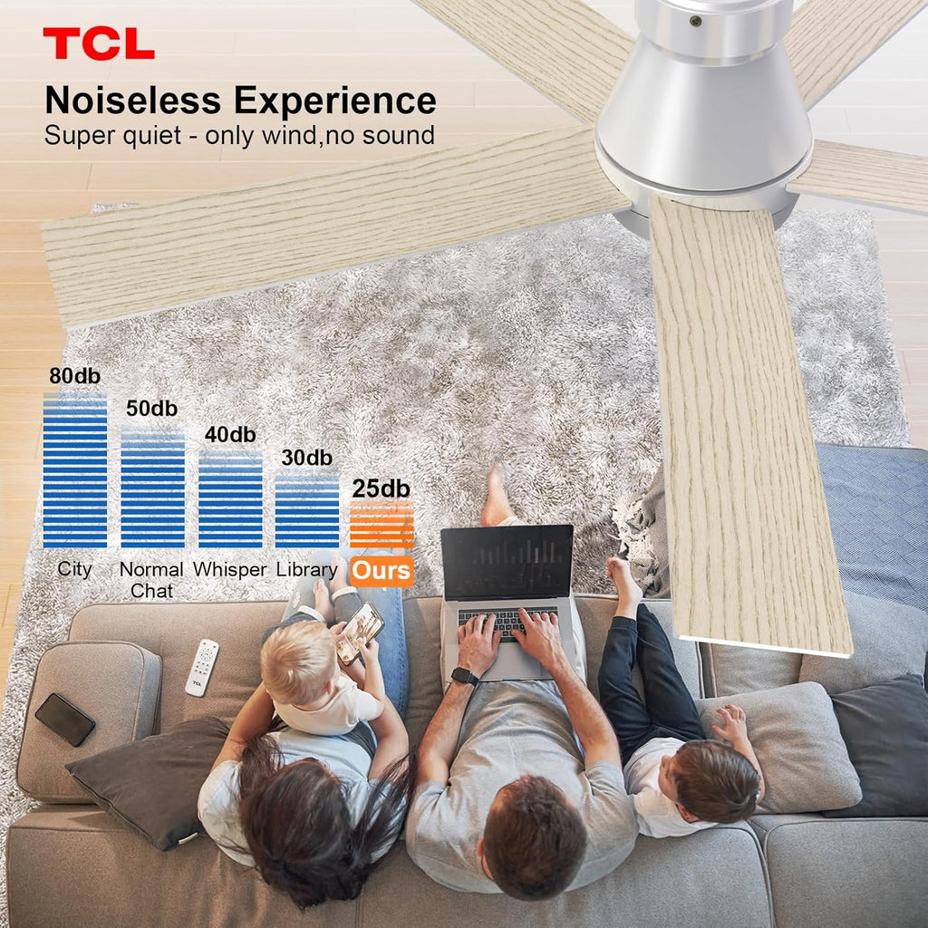 52" Ceiling Fan with Lights, Silver Flush Mount, 5 Blade Low Profile, 6 Speeds DC Reversible, Dimmable, Modern for Bedroom, Living Room and Garage A101-B0D4Z8Z927
