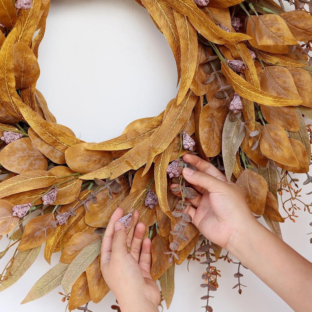 26" Artificial Fall Eucalyptus Wreath with Seeds for Front Door(Orange)