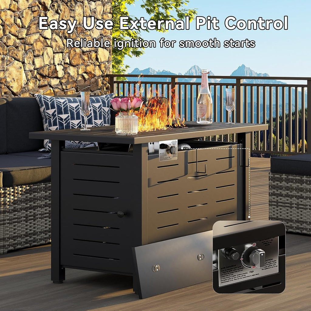41 Inch Propane Fire Pit - 50,000 BTU Gas Fire Pit Table with Removable Lid & Lava Rocks