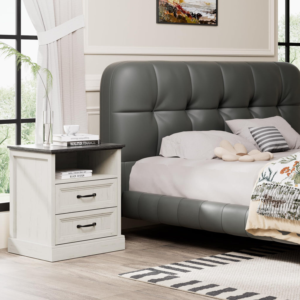 3 Pcs Farmhouse and Nightstand Sets, 6 Drawer & Nightstand Set of 2, Rustic Wooden Chest of Drawers Wide Storage