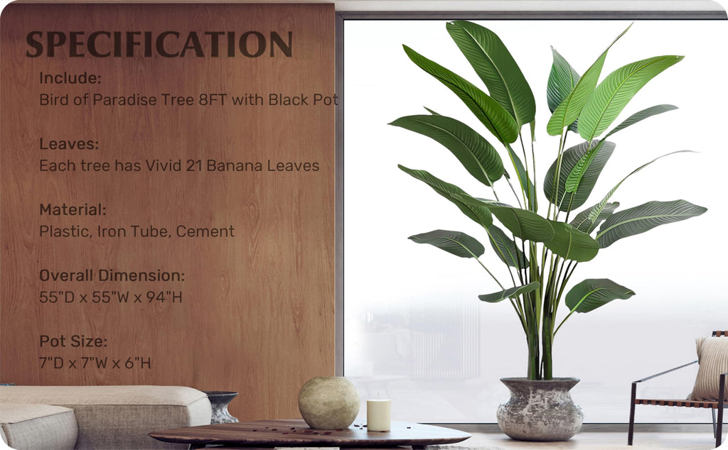 Artificial Bird of Paradise Tree 8FT with 21 Thick Matte Leaves