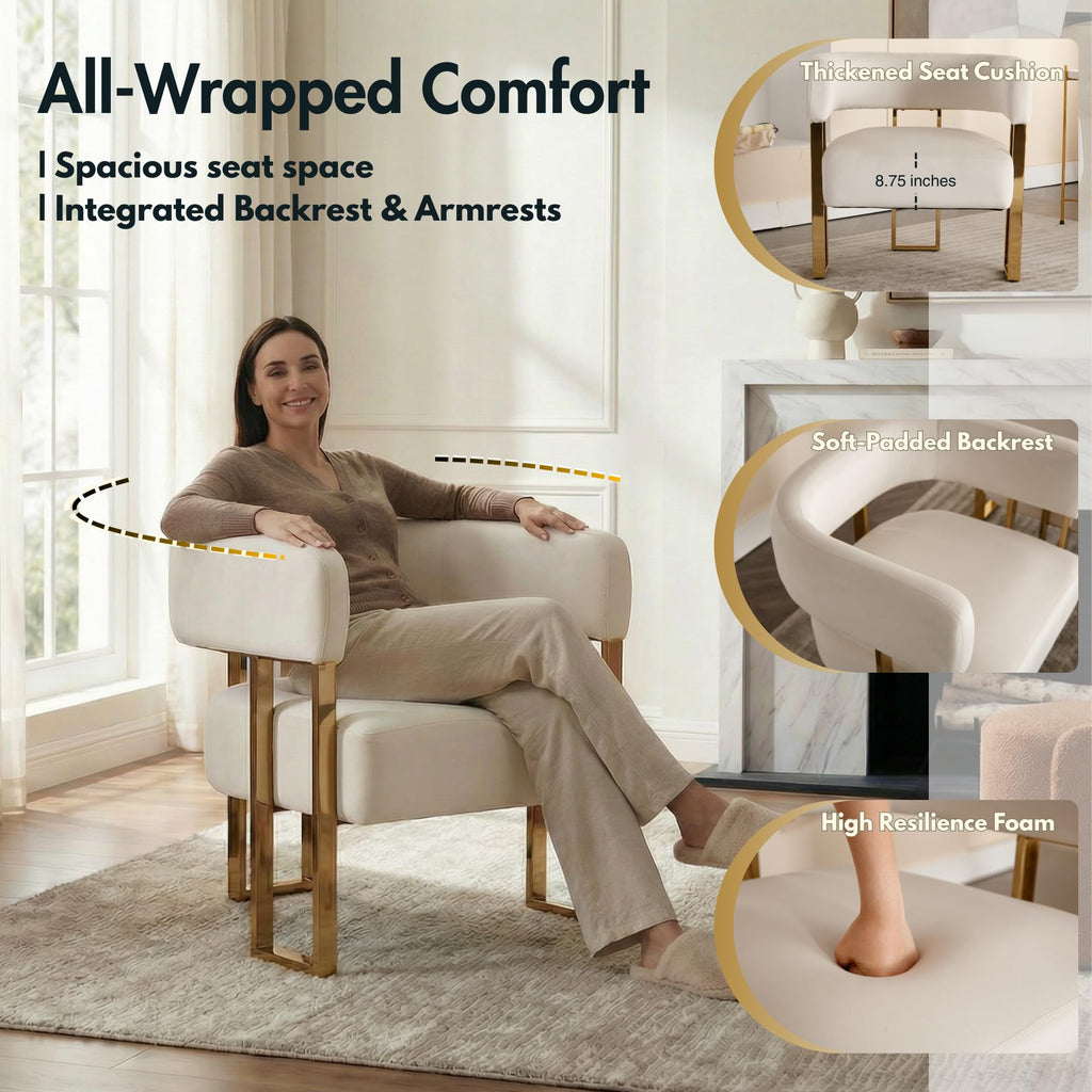 Cream Velvet Accent Chair with Gold Legs