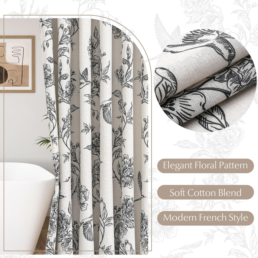 Black Cotton Boho Hummingbird Shower Curtains, 72 x 72