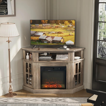 Corner Fireplace TV Stand for TVs up to 55 Inch, Rustic Oak