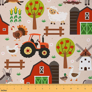 Barn Door House Truck Decorative Fabric by The Yard Rustic Farmhouse Style Indoor Outdoor Soft Polyester No Stretch
