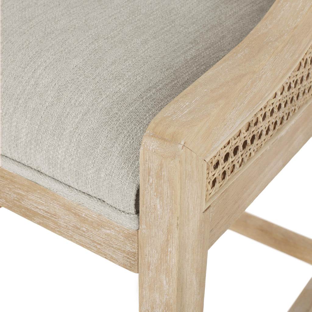 25.5" Fabric Upholstered Wood and Cane Counter Stools with Backrest, Set of 2, French Country Barstools