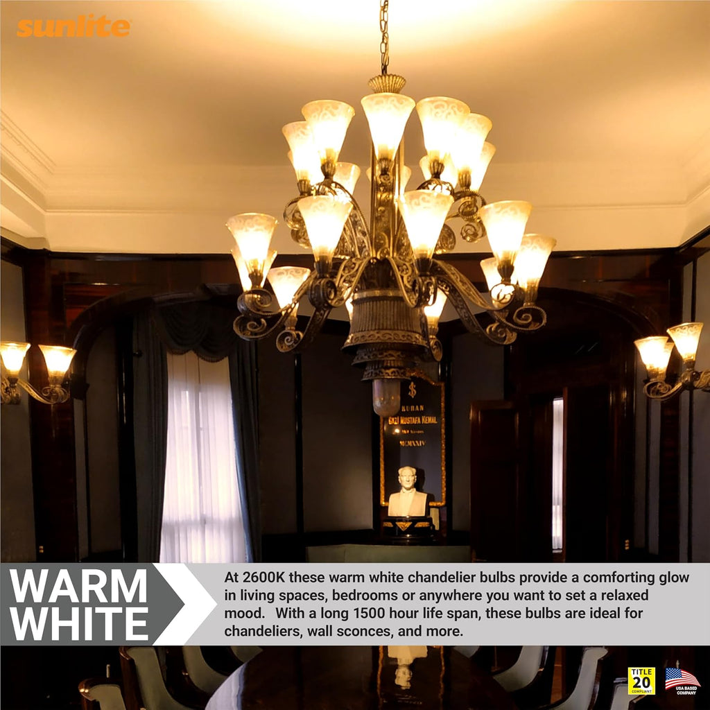 CA8 Incandescent Petite Chandelier Light Bulb, 25 Watts, Clear, 194 Lumens, 120 Volts, Candelabra (E12) Base, Flame