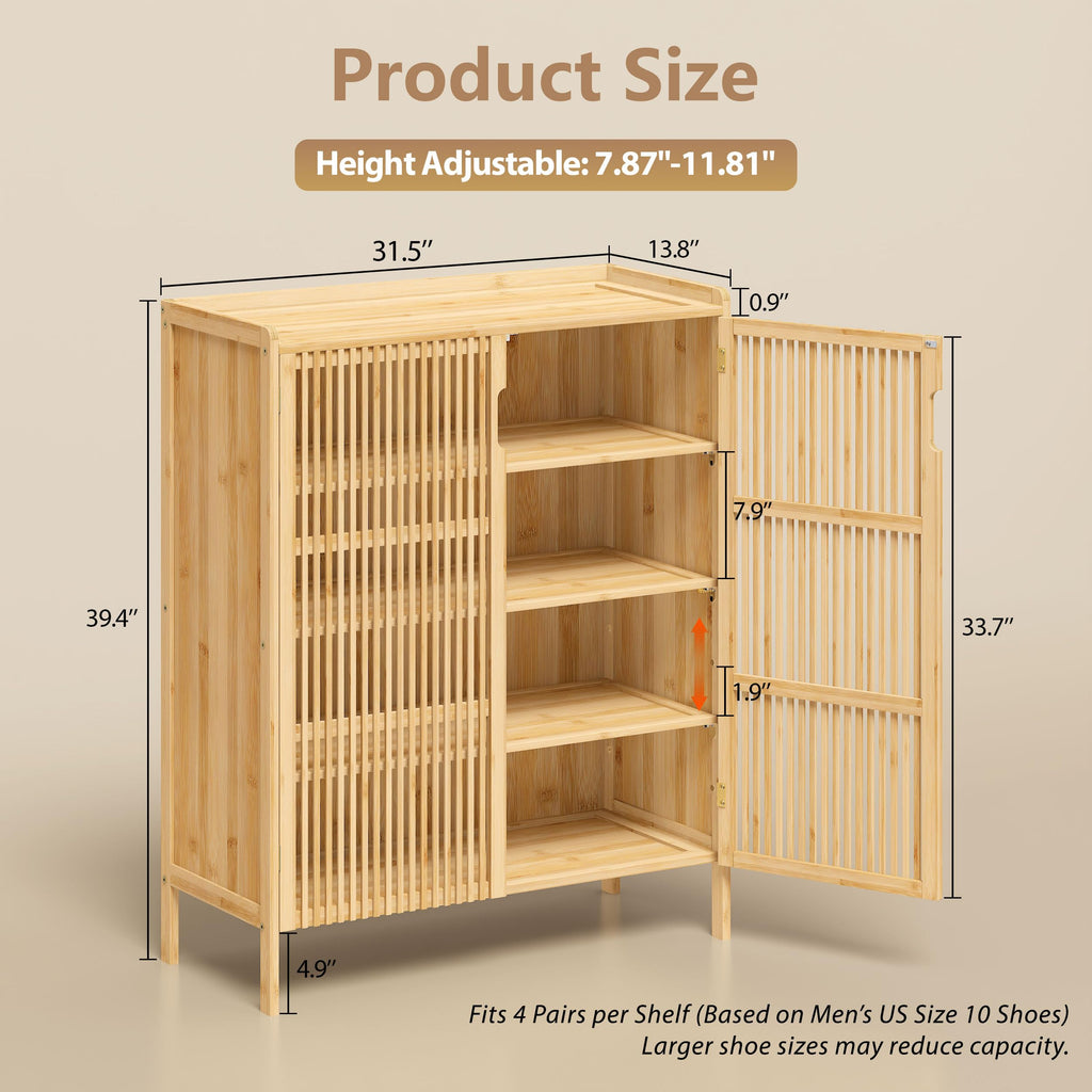 Bamboo Shoe Storage Cabinet with Doors, Hidden Shoe Organizer