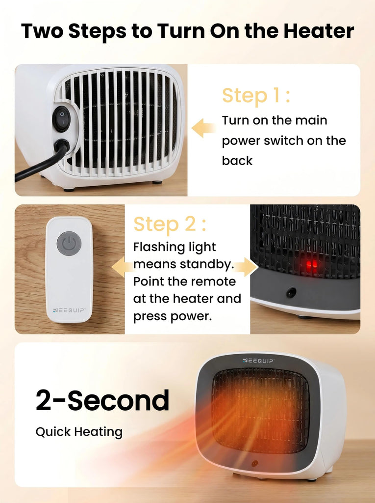 Small Space Heater with Magnetic Remote for Indoor Use