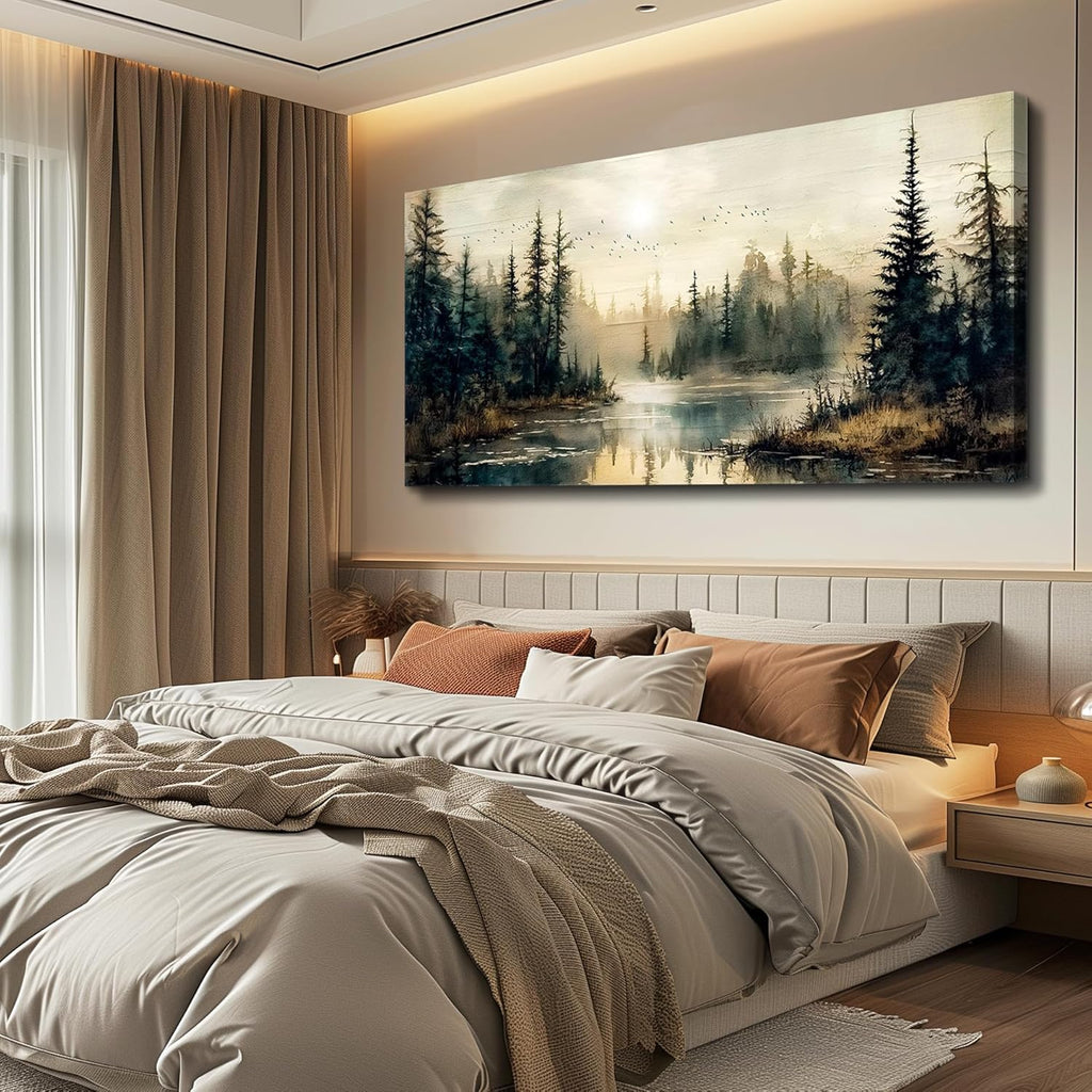 Canvas Wall Art Large Wall Decor Modern Office Wall Decorations Forest River Landscape Paintings Farmhouse Pictures