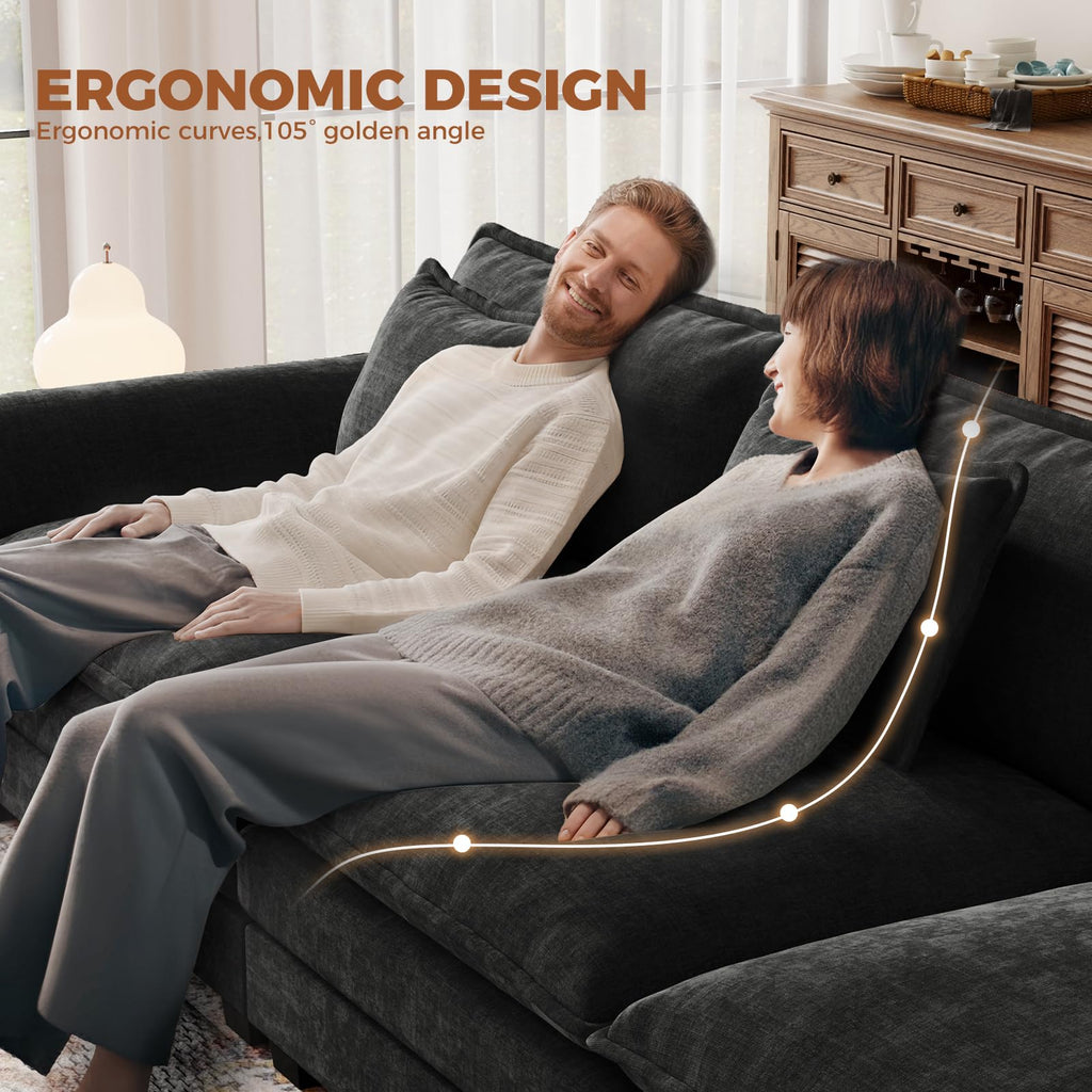 117" Oversized V-Shaped Modular Sectional Cloud Couch with Corner, Comfy 6-Seat Sofa w/Ottoman, Chenille Deep Seat