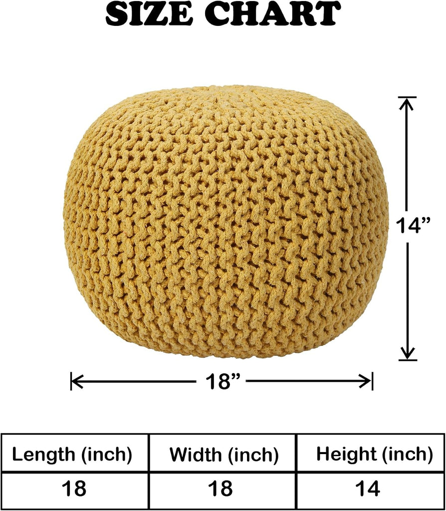 Round Knitted Pouf - Chunky Knit Ottoman & Floor Cushion, Round Stuffed Pouf Ottoman, Foot Stool Storage Ottoman, 18"