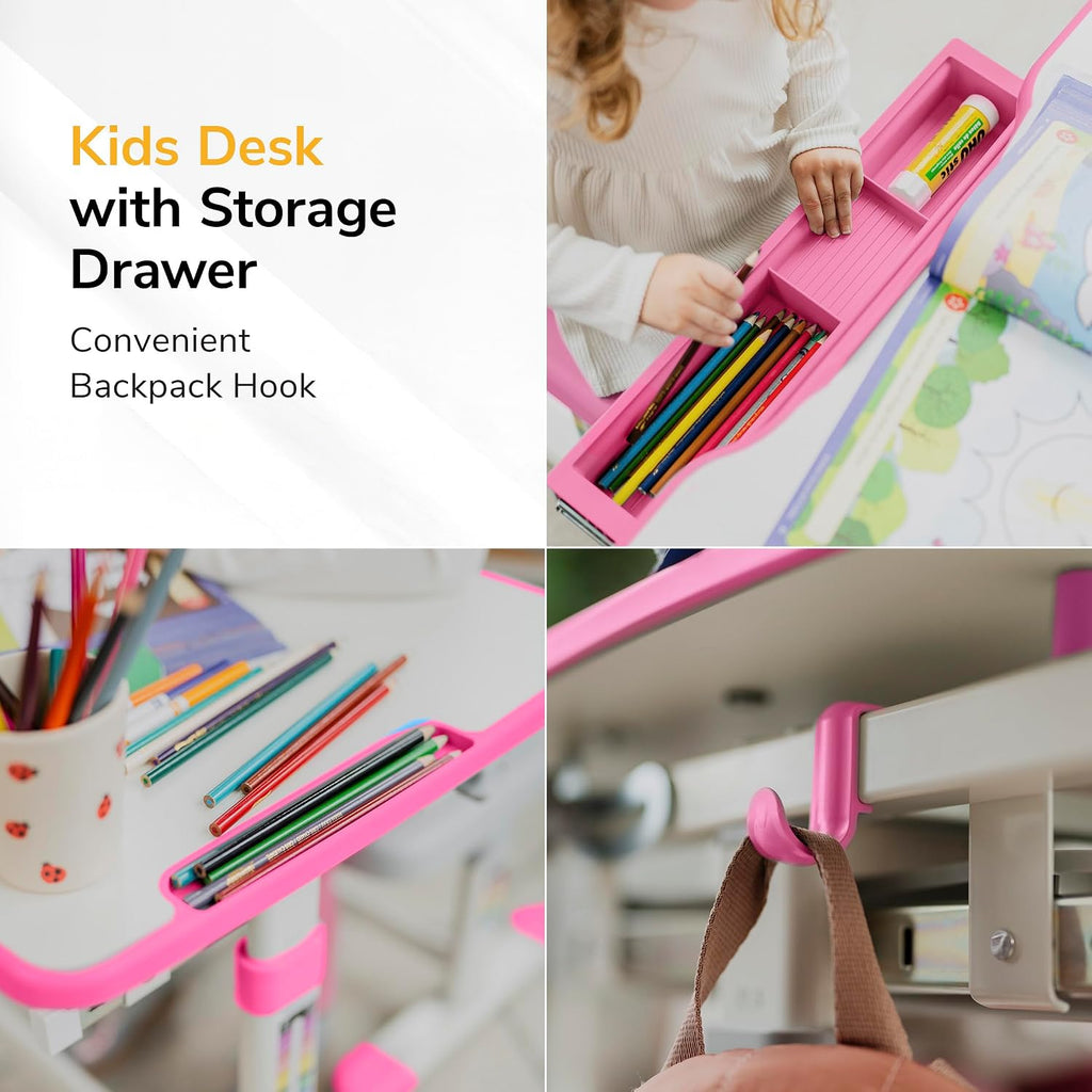 Kids Desk and Chair Set, Height Adjustable Sturdy, Girl Desk, Child Study Desk and Chair Set for Boys, Table for Art